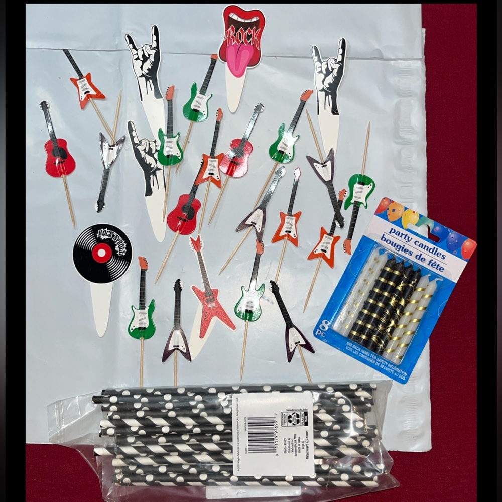 Rock'n'Roll GUITAR Music cupcake PICK Topper LOT Birthday Party Celebration New